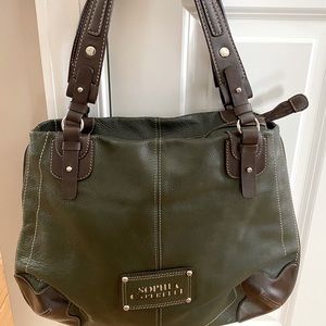 Beautiful Barely Used Hunter Green and Brown Leather Handbag
